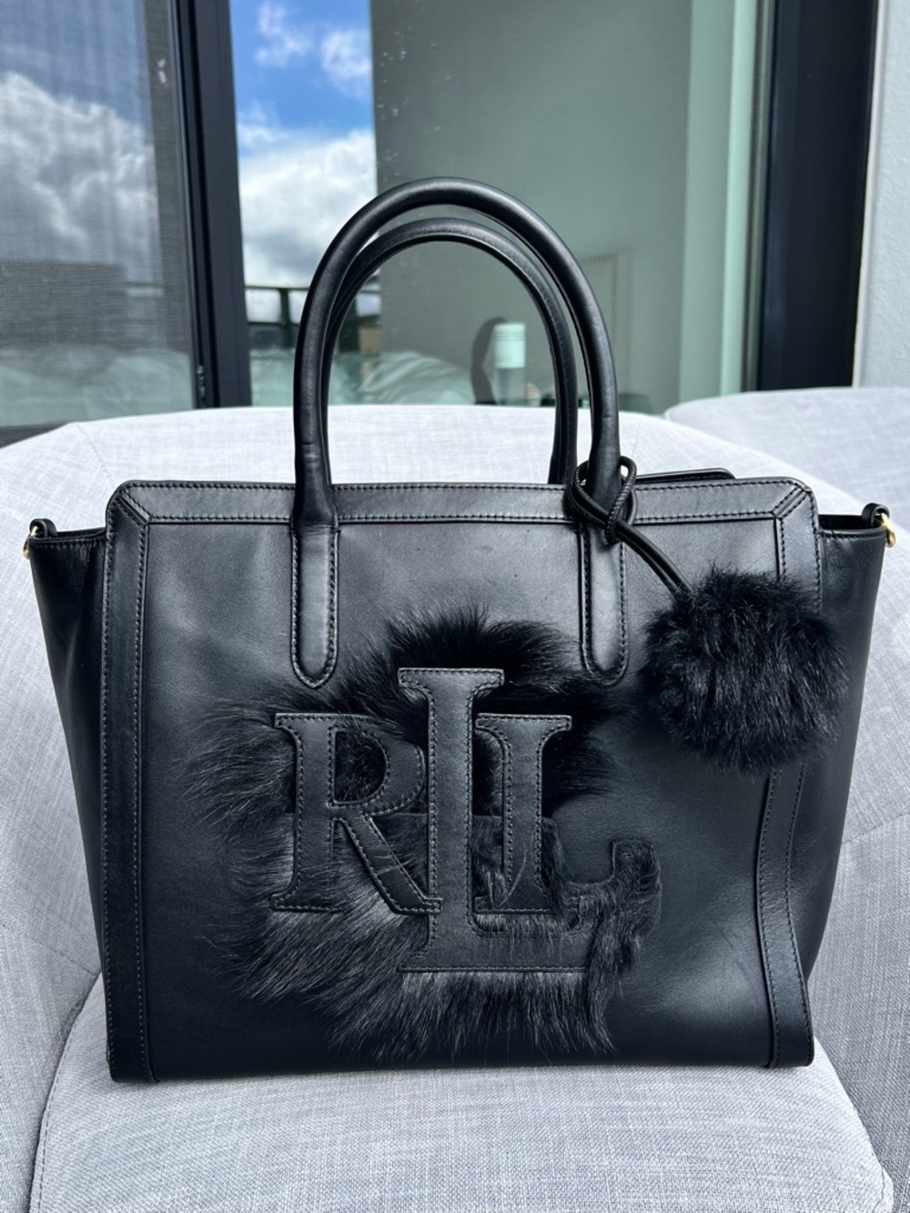 Ralph Lauren Leather Large Tyler Tote Black - Gem